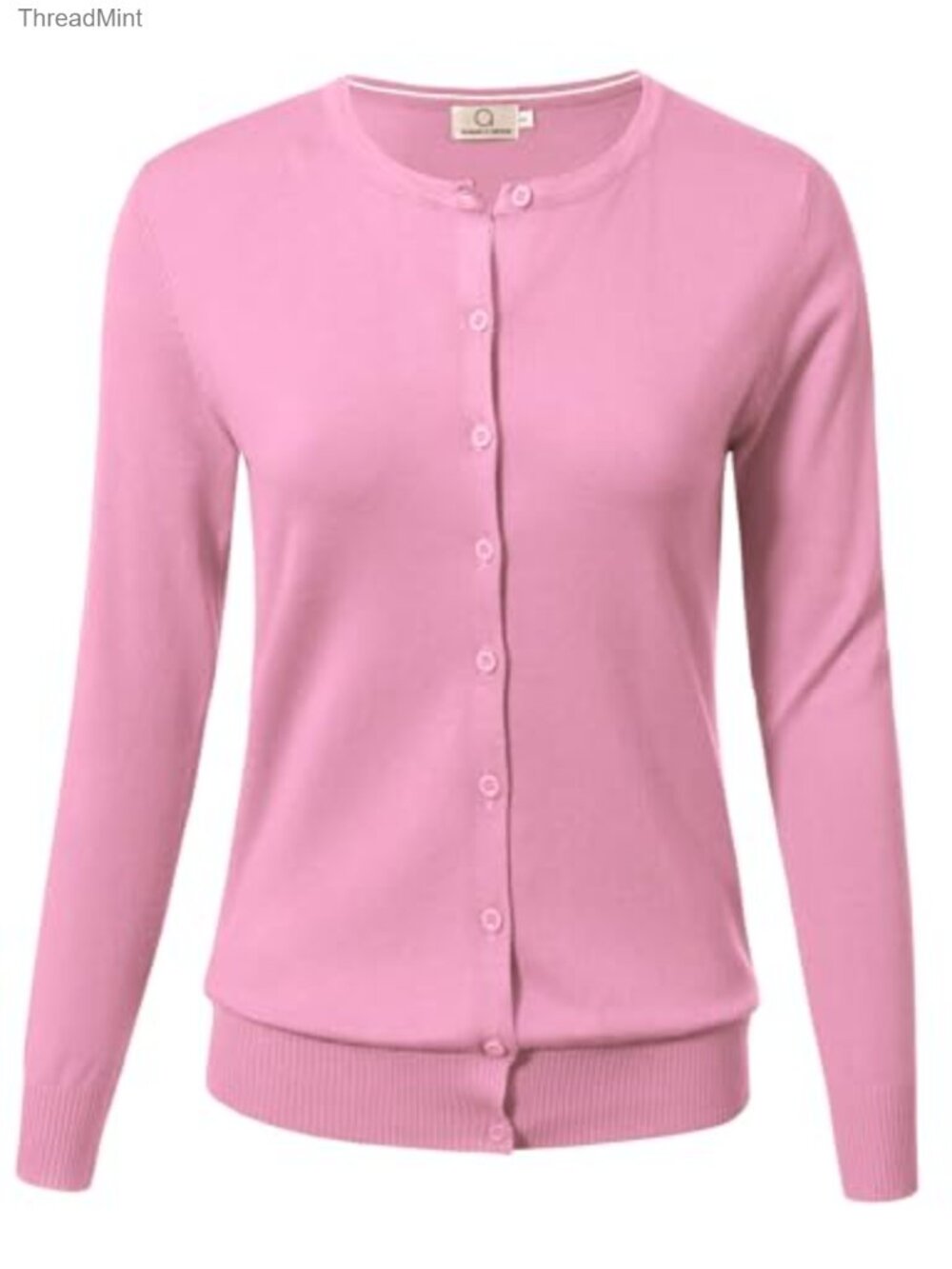 Women's Long Sleeve Button Down Crewneck Lightweight Knit Cardigan Sweater
